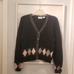 BP Nordstrom Lambswool button up Cardigan sweater vntg ￼Argyle Crop Black M